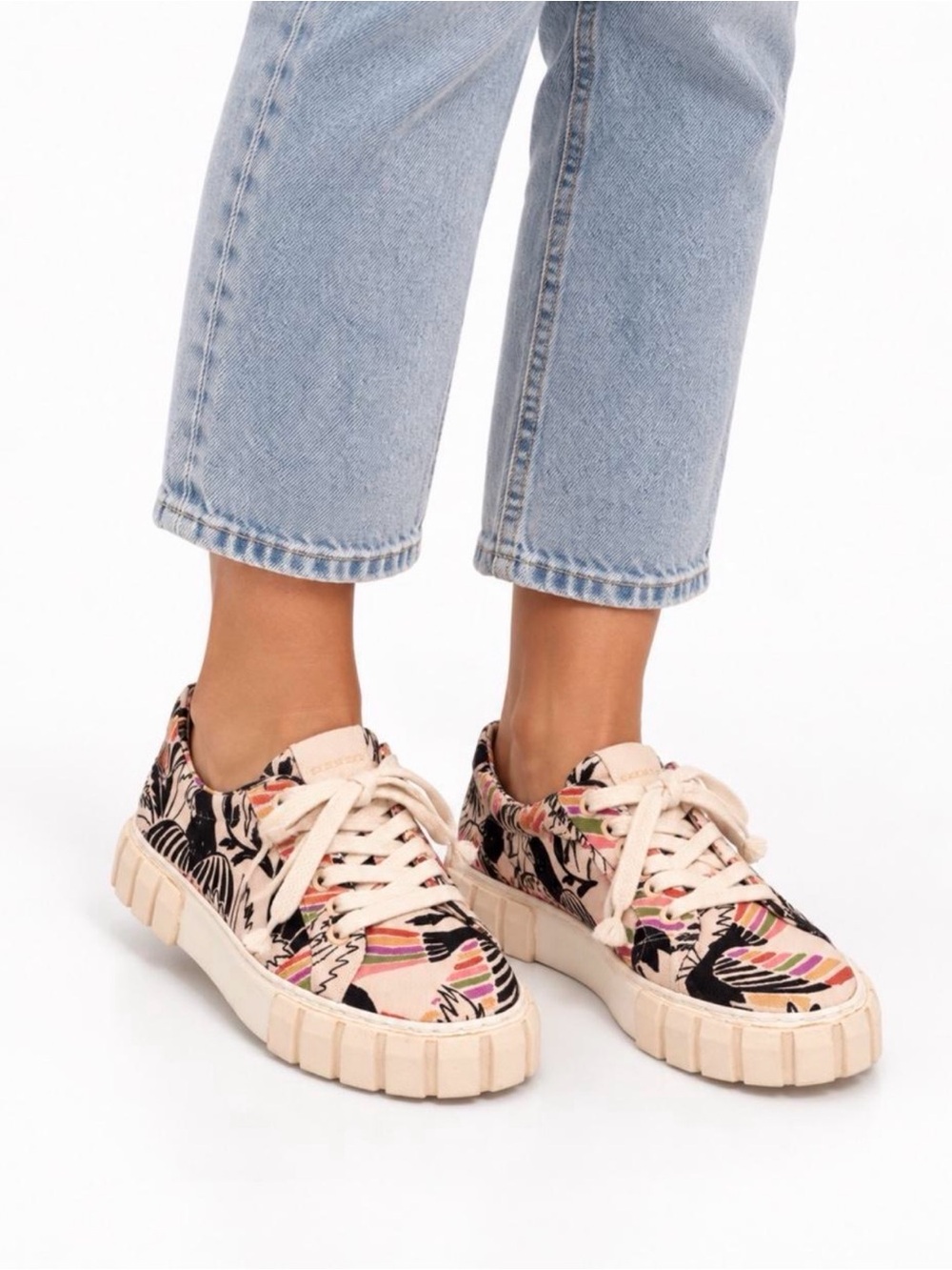 Casual Floral Print Platform Sneakers - Pink